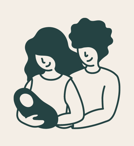 an illustration of two moms holding their newborn