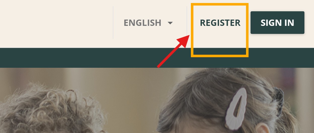 Image of website menu that circles REGISTER on the online Catalog website