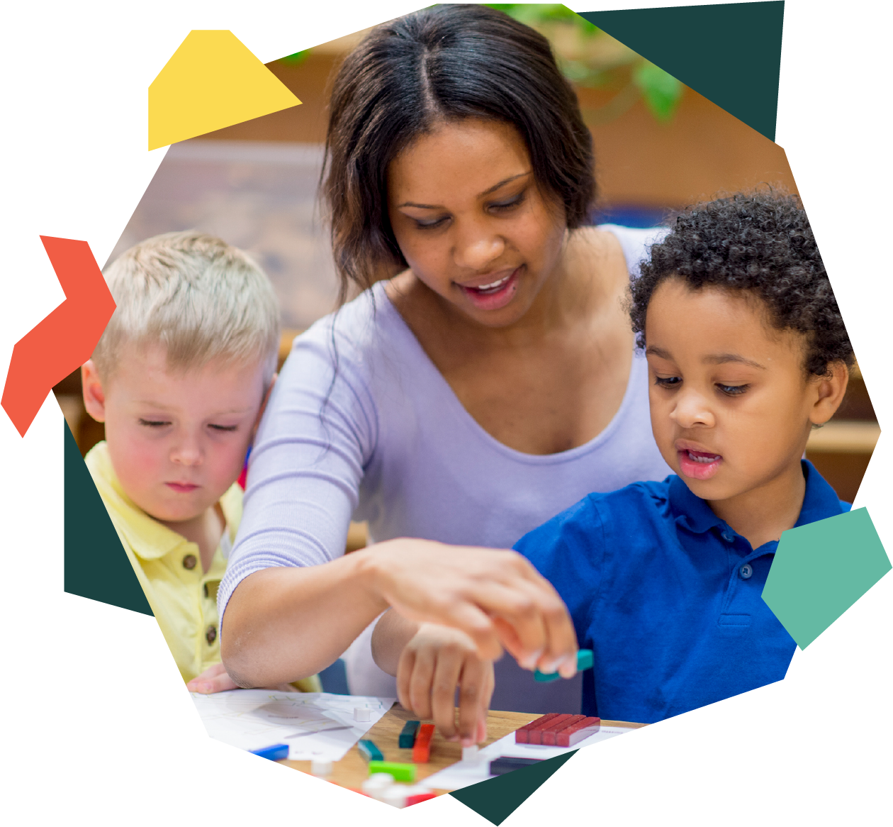 Teacher doing pastels with two children